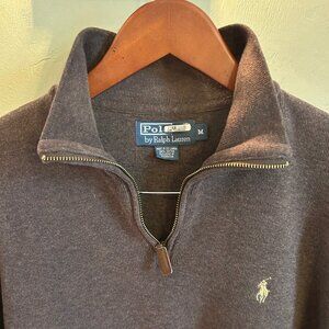 Polo Ralph Lauren  1/4 Zip 100% Cotton Pullover Long Sleeve Brown Sweater Size M